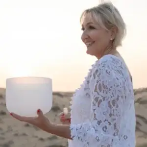 Lisa preparing to sound a crystal bowl